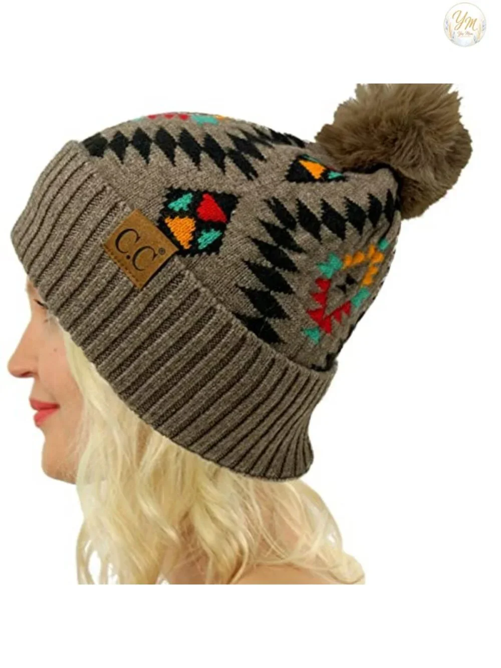 Chunky Cable Knit Winter Beanie Hat with Faux Fur Pom Stretchy One Size